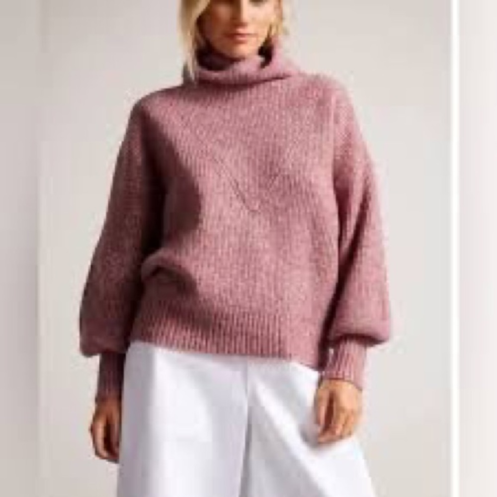 NWOT Ted Baker Oversized Cchloe Pink Chunky Wool Funnel Neck Sweater 2 (S )